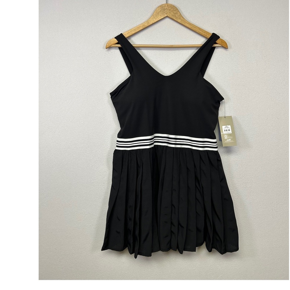Tenniscore Avia NWT Womens XL Blk Striped Waist Pleated Mesh Active Tennis Dress
